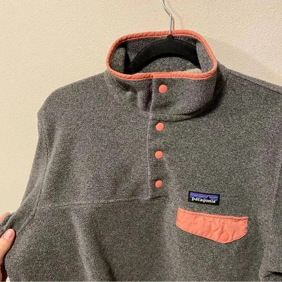 Patagonia Synchilla Snap T Grey/Peach Orange Fleece Size Small - Picture 8 of 10